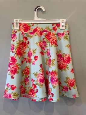 Stoosh Floral Skater Skirt in Light Blue and Pink